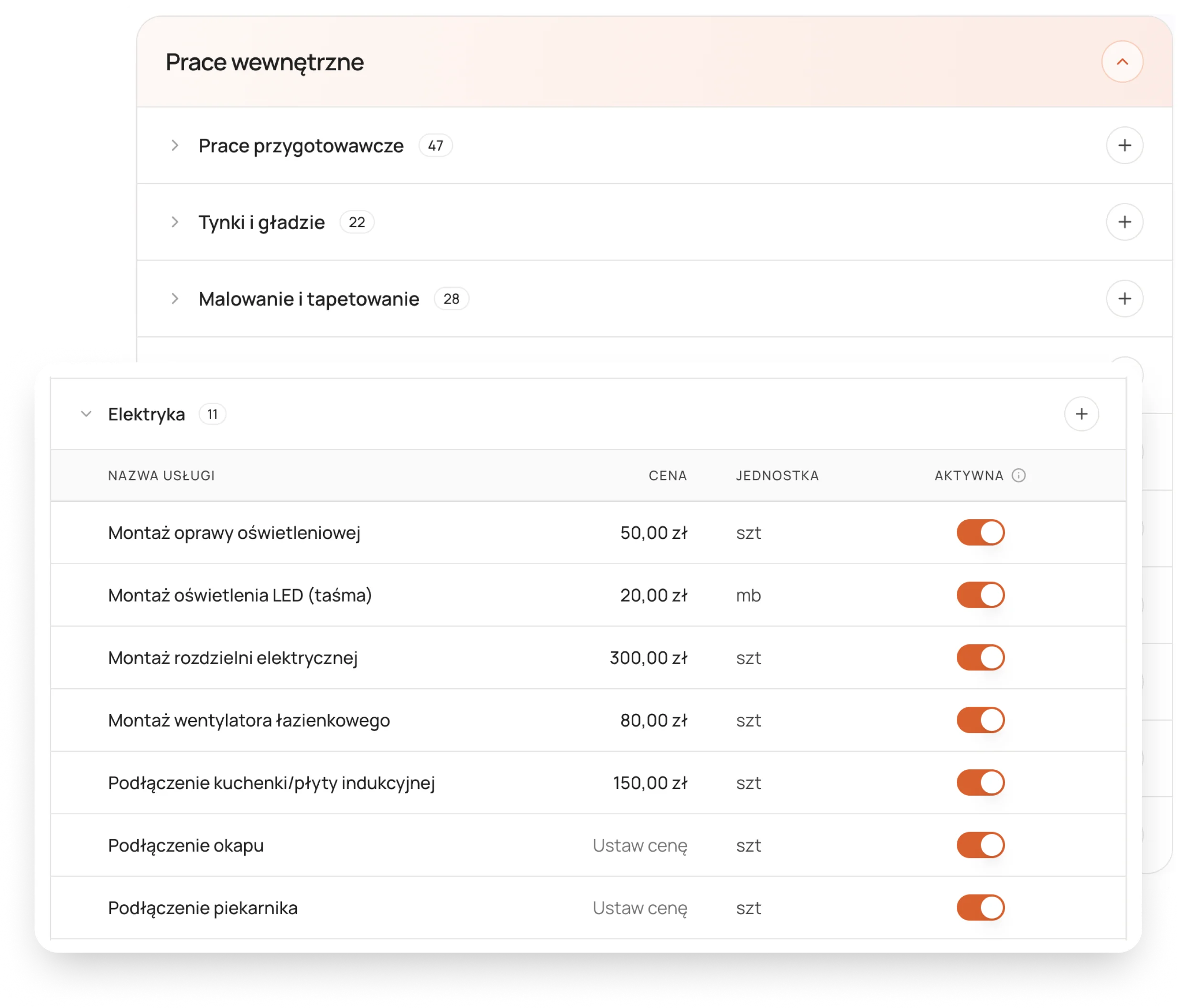 Your services with pricing